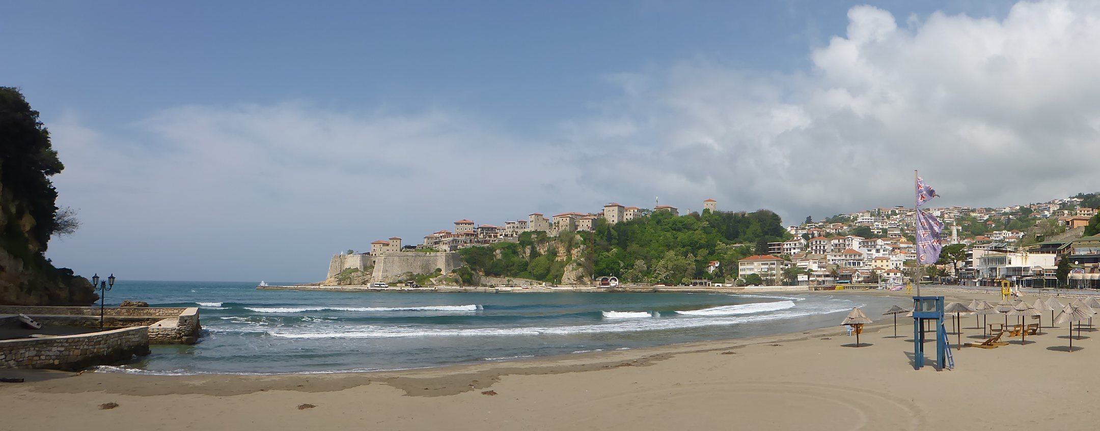 Ulcinj city beach and the old town up on the hill.