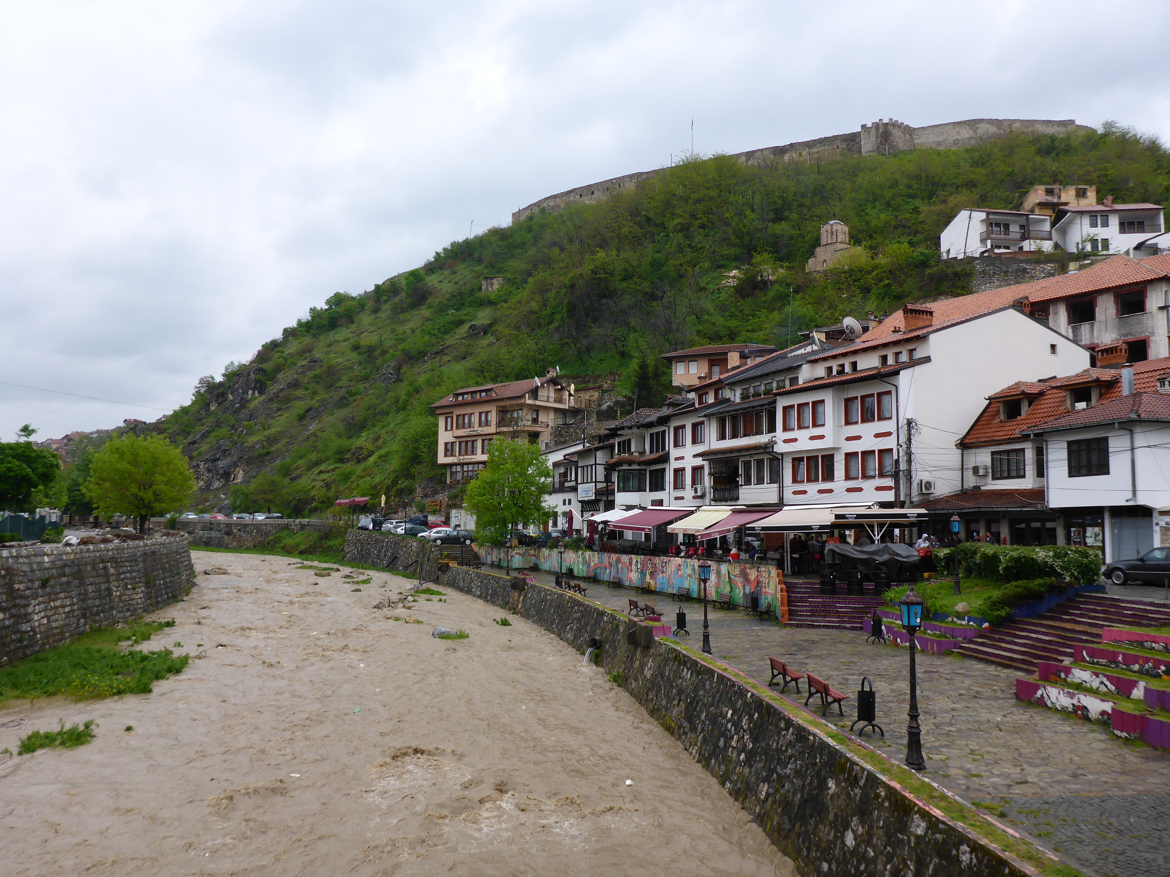 Small cafes and bars along Lumbardhi river
