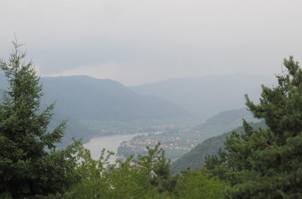 View when driving over the mountain from Weissenkirchen to Krems in Wachau, Austria