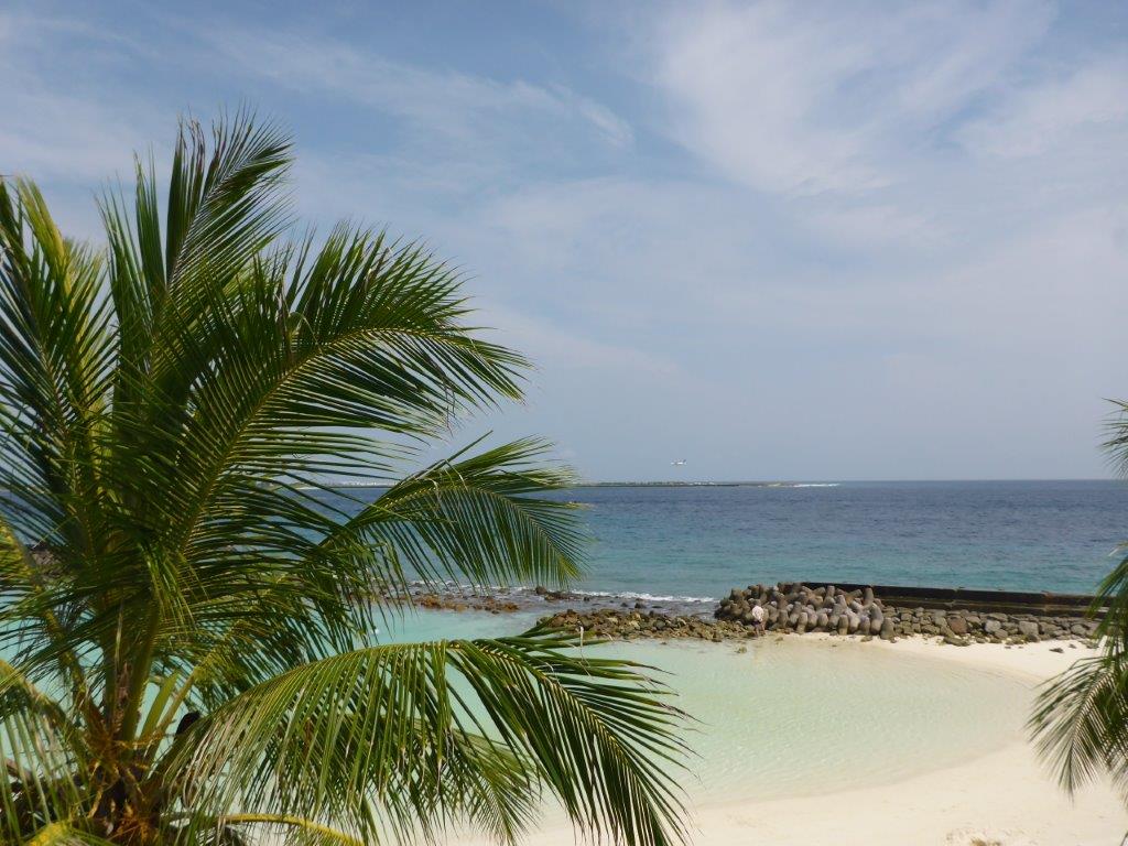 Great view with plane spotting by the artificial beach.