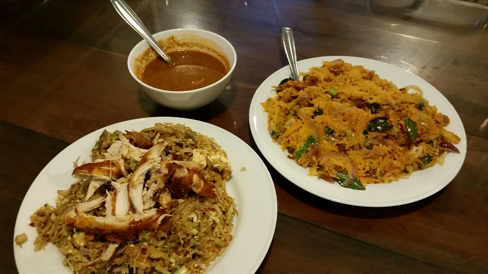 Chicken and cheese kottu and string hopper biriyani at Pilawoos.