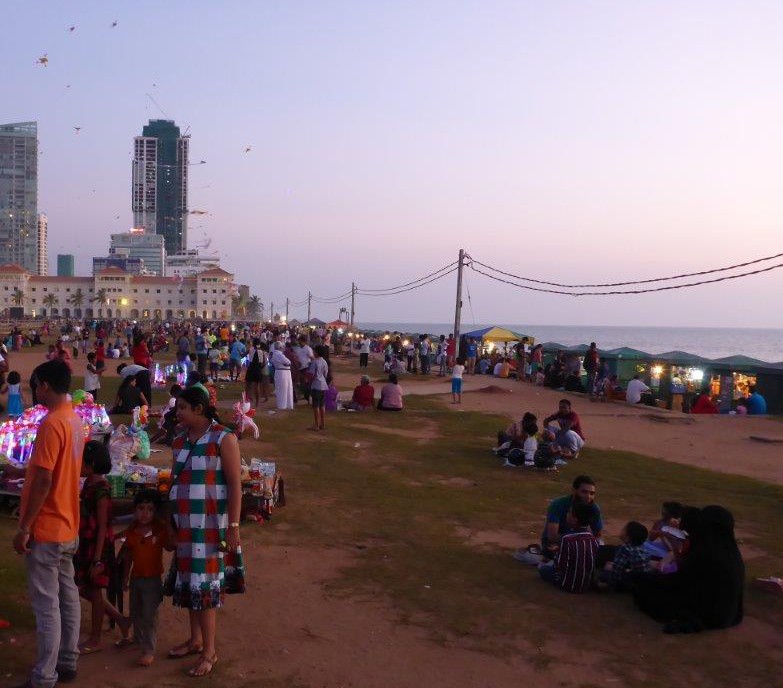 Families and food stalls at Galle Face Green in Colombo