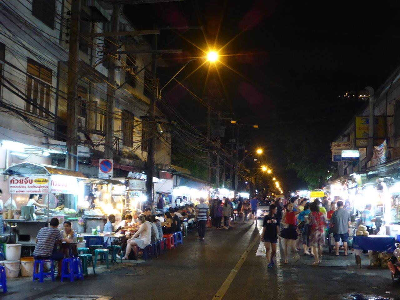 A street with street food in Bangkok