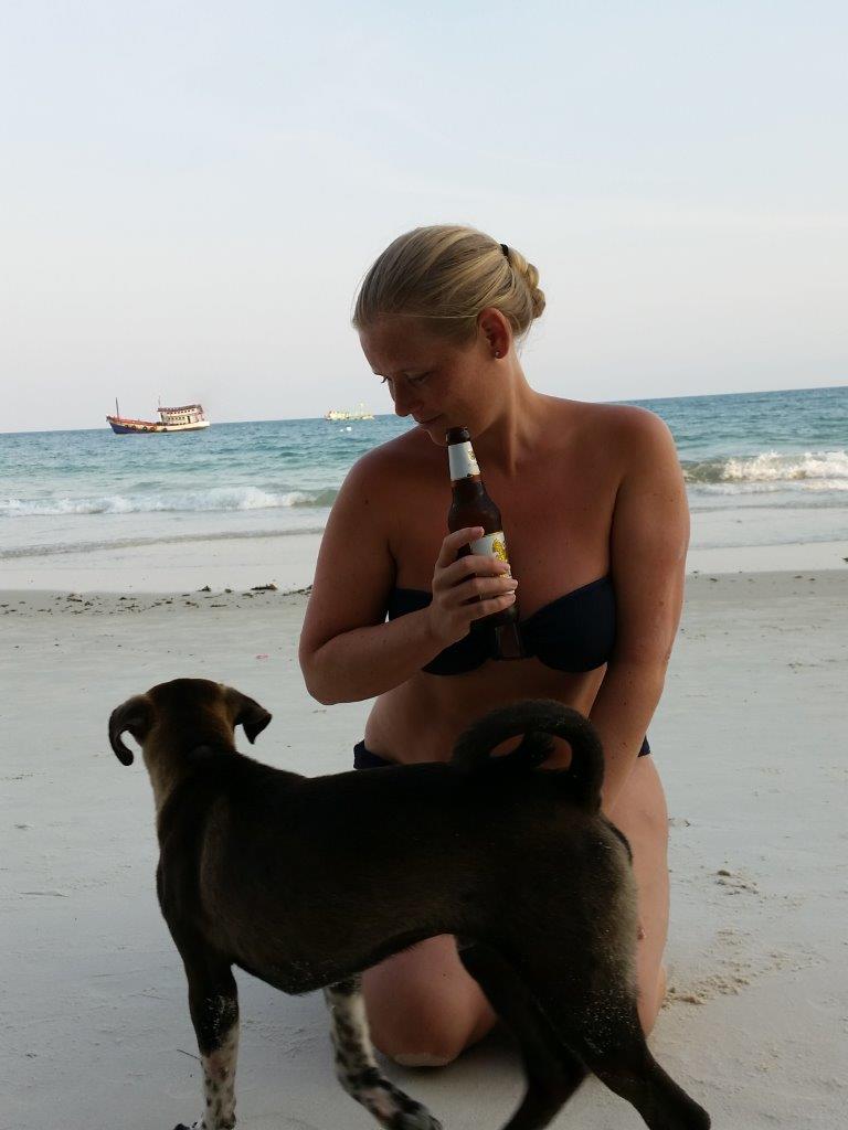 Dog and Singha at the beach by Jep's on Koh Samet