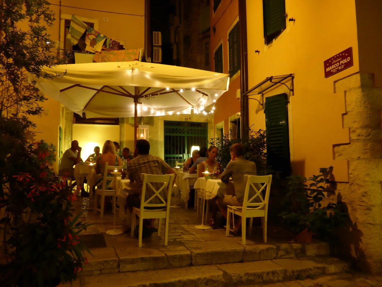 One of many cosy restaurants in the old town of Rovinj, Croatia
