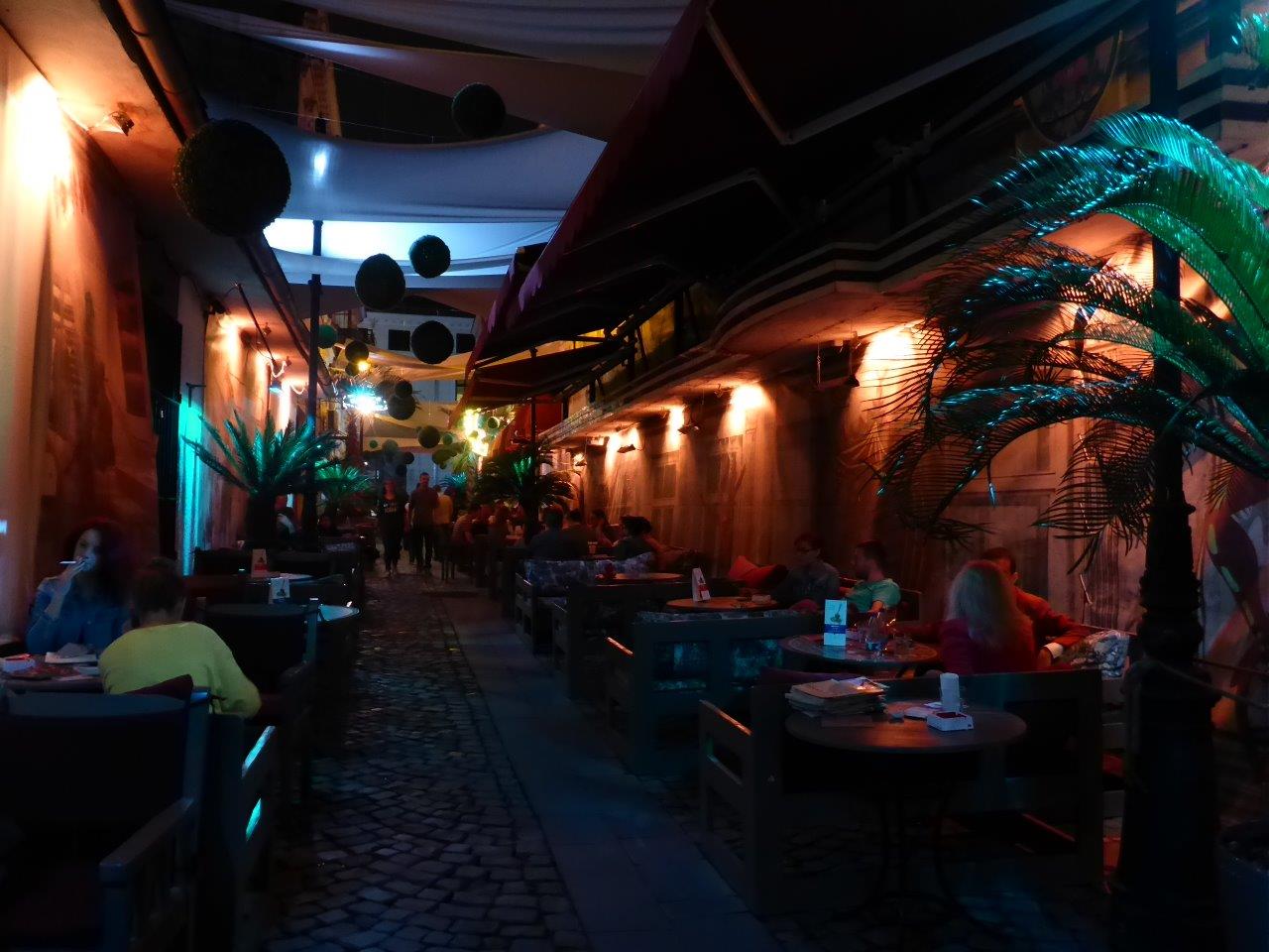 One of the bar streets in old town Bucharest, Romania