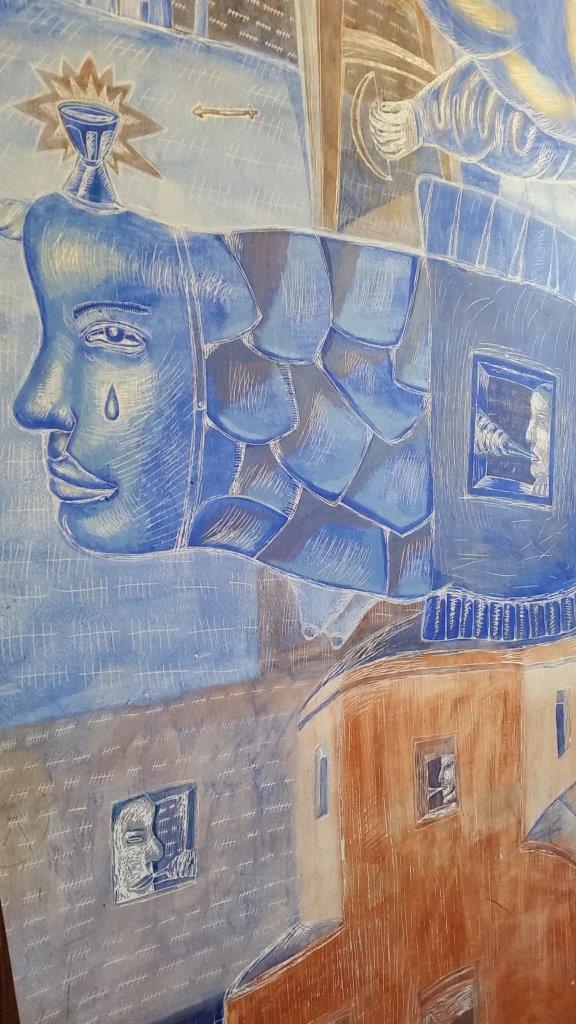 Artistic details in cell 107 at Hostel Celica in Ljubljana, Slovenia