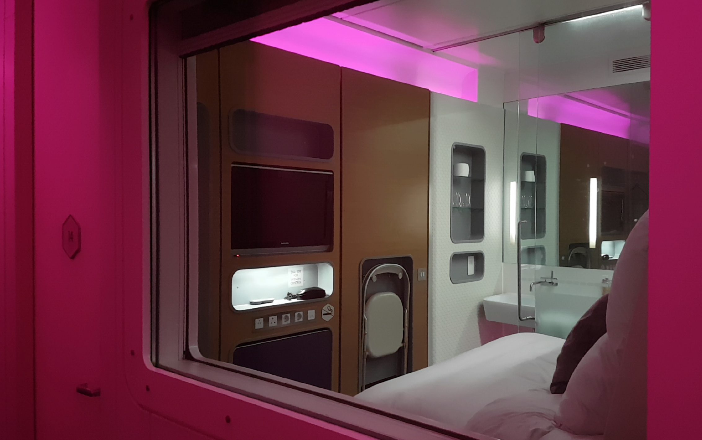 Premium cabin at YOTELAIR at Amsterdam Airport Schiphol.