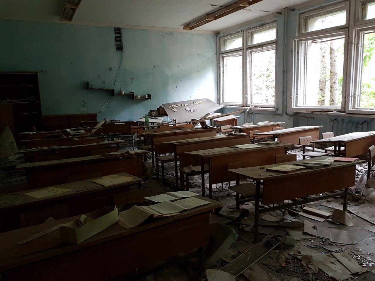 One of the classrooms at the school. Pripyat, Chernobyl, Ukraine